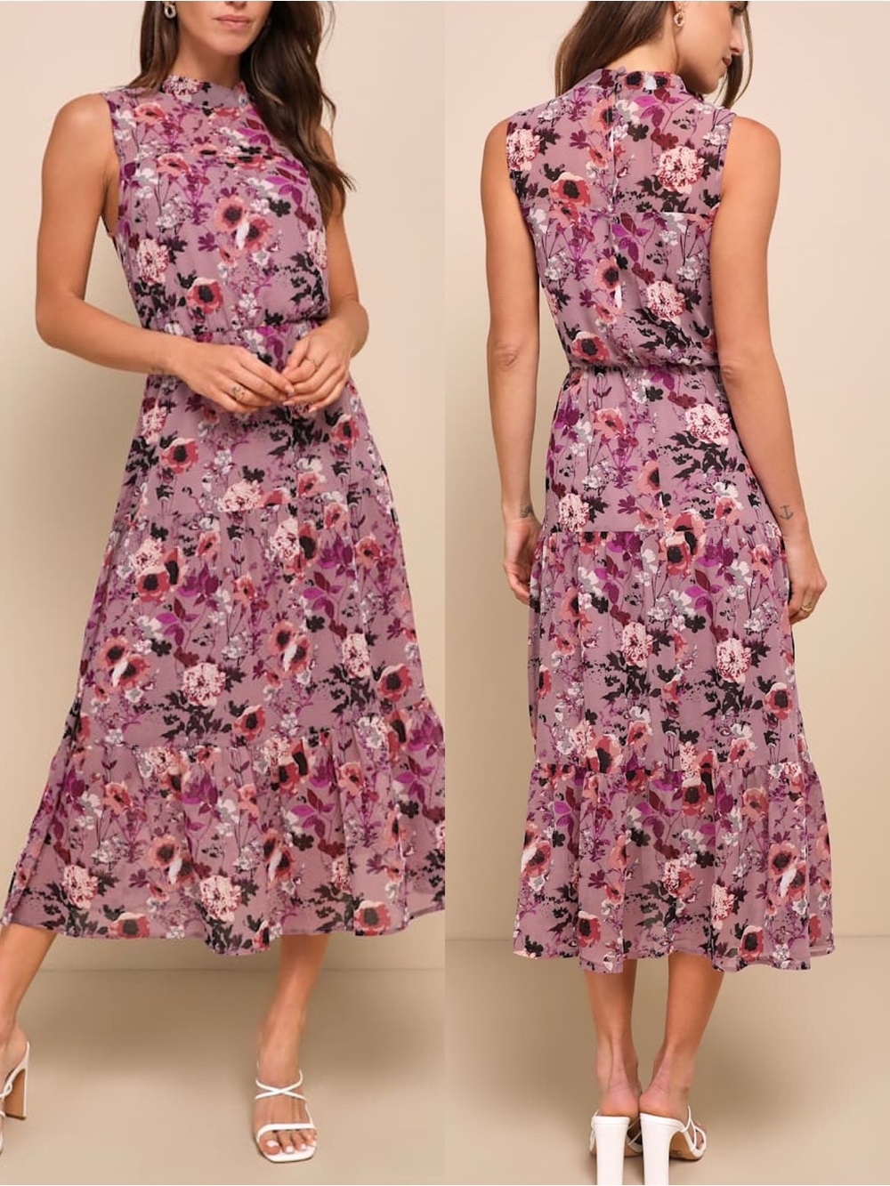 Lulus | In My Dreams Mauve Floral Print Midi Dress